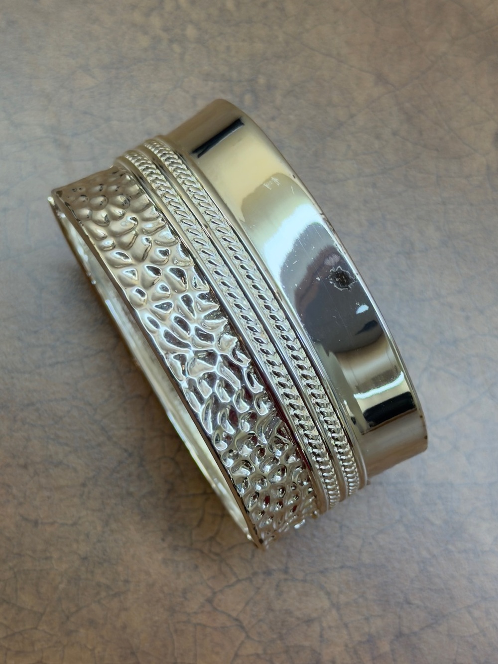 Textured Silver Tone Bangle Bracelet